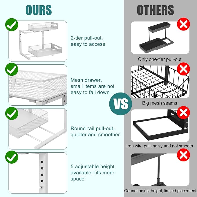 Housolution 2 Pack Large Under Sink Organizer, 2 Tier Metal Pull Out Under Sink - Image 5