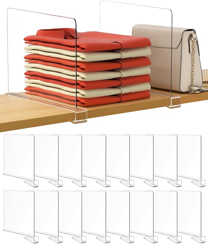 HBlife 12 Inches Tall Clear Shelf Dividers, 16 Pack Purse Organizer by HBlife