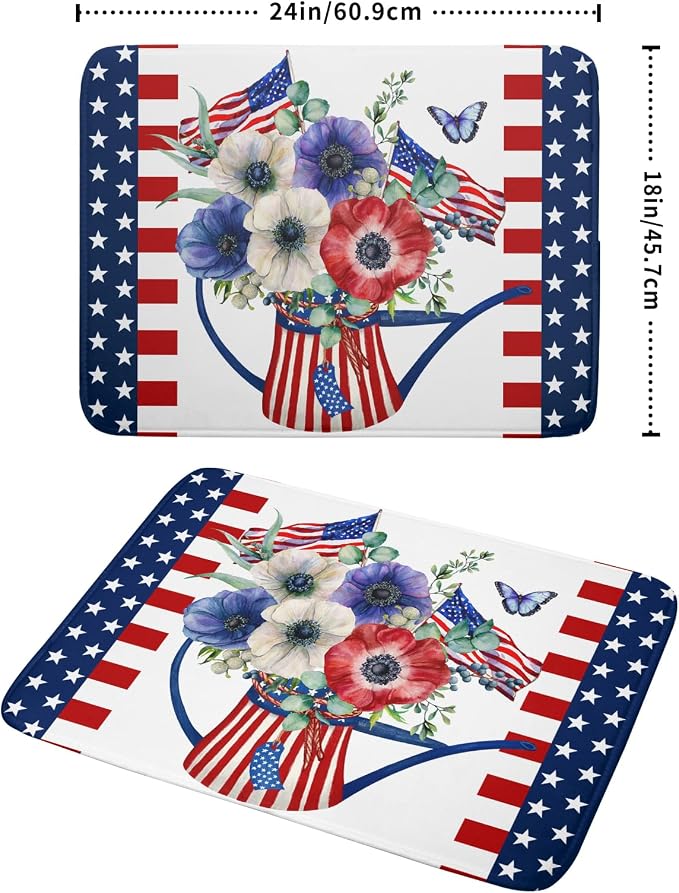 Patriotic American Flag Dish Drying Mat 18x24 Inch Spring Summer Flower 4th of - Image 2