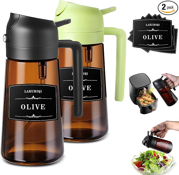 LAKUMIQI 2 in 1 Oil Sprayer for Cooking, 16oz Olive Oil Dispenser Bottle for by LAKUMIQI
