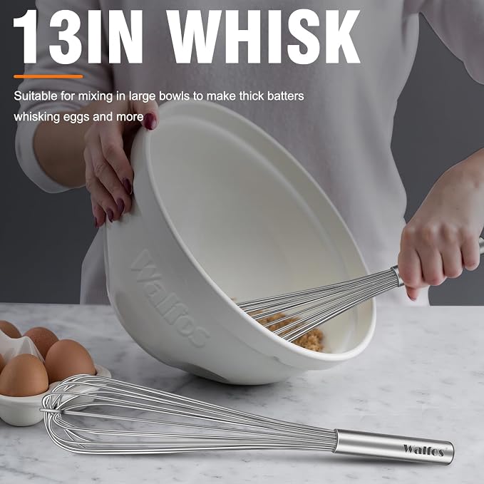 Walfos Whisks Large Whisk Set of 2, Heavy Duty Stainless Steel Wire Whisk Ideal - Image 8