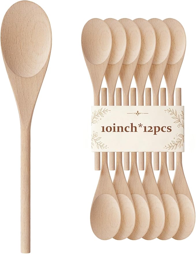 12 Pcs Wooden Spoons for Cooking, MORGLES 10-Inch Serving Spoons for Stirring by Morgles