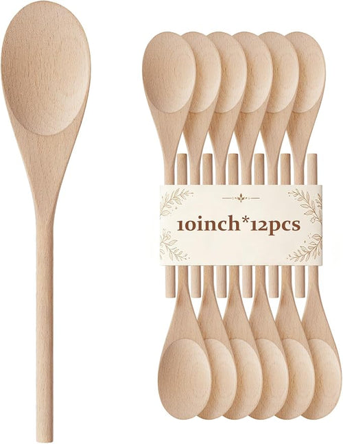12 Pcs Wooden Spoons for Cooking, MORGLES 10-Inch Serving Spoons for Stirring by Morgles