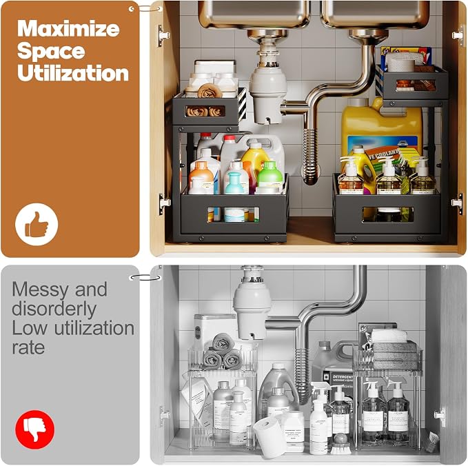 2-Pack 17"Deep Under Sink Organizer And Storage, 2-Tier L-Shaped Pull Out - Image 5