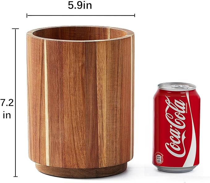 Acacia Wood Utensil Holder for Kitchen Counter, 360° Rotating 7.2" Wooden - Image 7