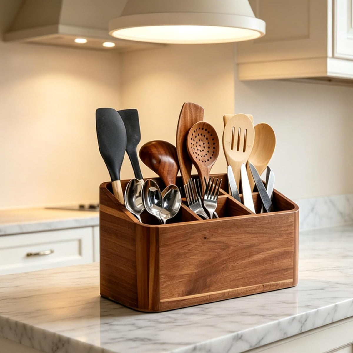 Wooden Kitchen Utensil Holder Organizer for Counter or Countertop