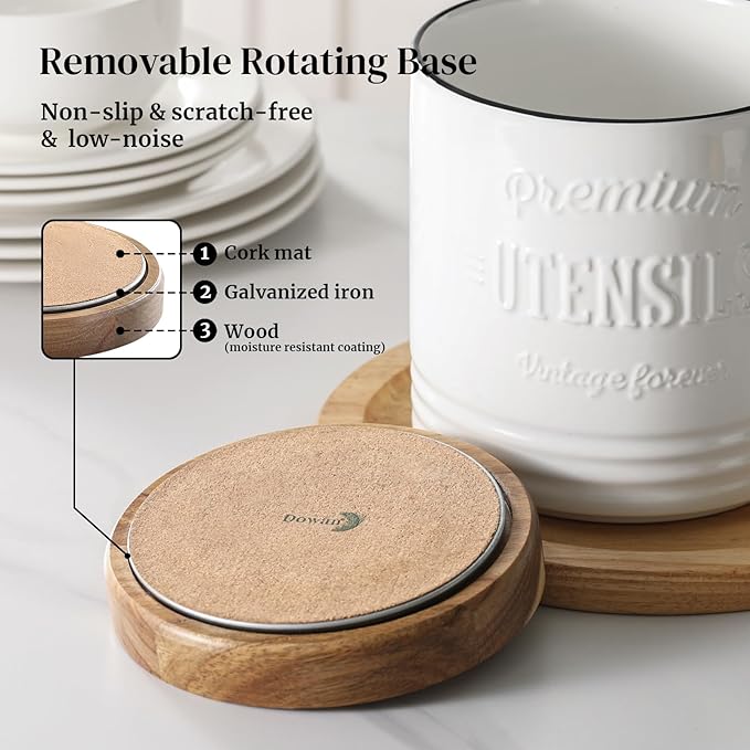 DOWAN 360° Rotating Extra Large Cooking Utensil Holder, 7.6" Kitchen Utensil - Image 4