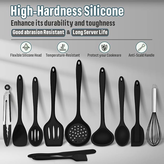 Silicone Kitchen Utensils Set, E-far 23 Pcs Black Cooking Utensils Tools - Image 5