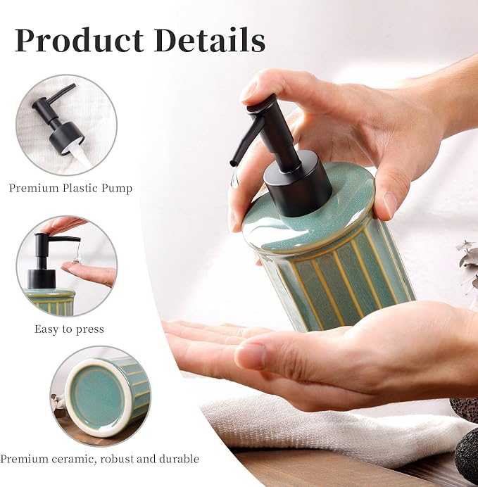 Soap Dispenser, Ceramic Liquid Hand Dish Soap Dispenser 11.84OZ, Hand Lotion - Image 3