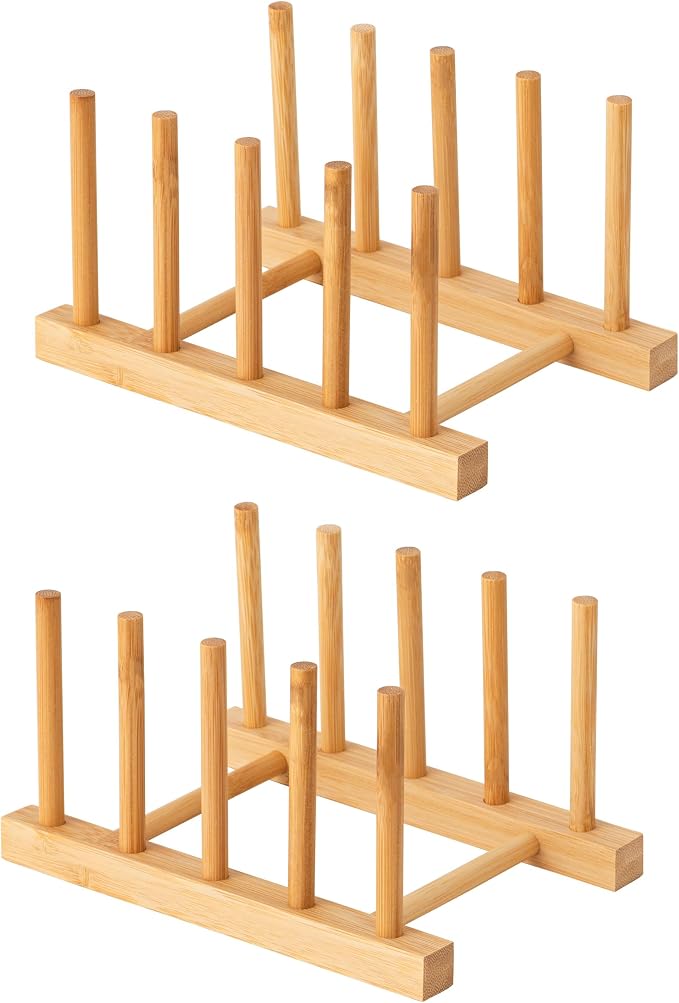 HBlife 2pcs Bamboo Dish Plate Bowl Cup Book Pot Lid Cutting Board Drying Rack by HBlife
