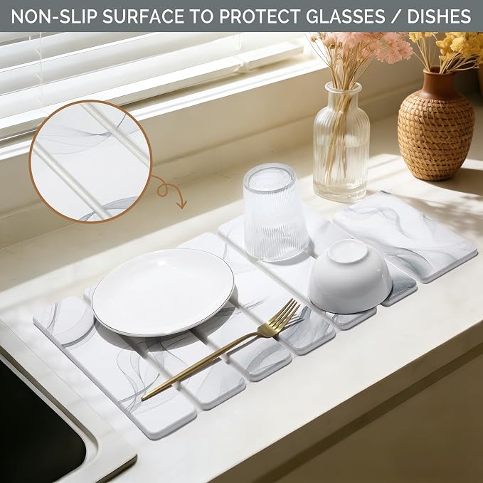 Small Stone Dish Drying Mat for Kitchen Counter, Foldable Water Absorbing - Image 4