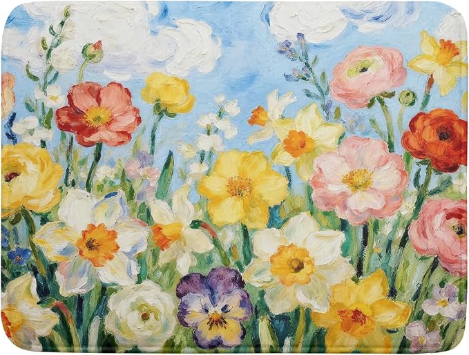 Spring Floral Dish Drying Mat for Kitchen Counter 18x24 Yellow Pink Narcissus by Aytipun