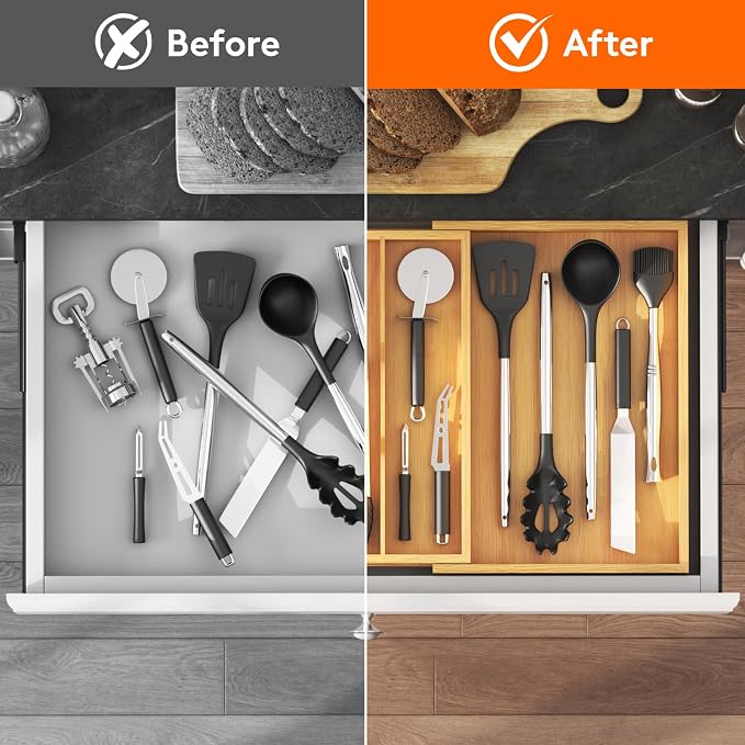 Lifewit Utensil Organizer for Kitchen Drawer, Expandable Cooking Utensil Tray - Image 7