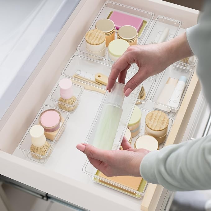SpaceHacks 15 PCS Clear Plastic Drawer Organizer Set, 4-Size Acrylic Drawer - Image 2