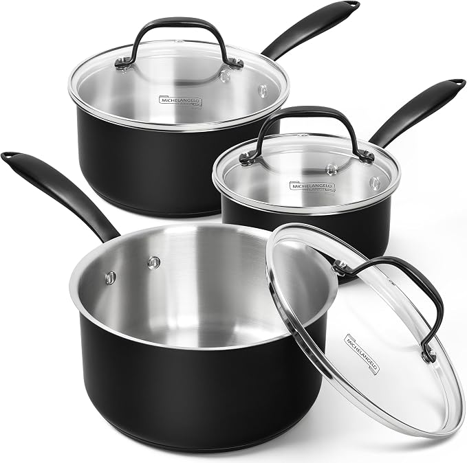 MICHELANGELO Stainless Steel Saucepan Set, Triply-Base Sauce Pan by Michelangelo