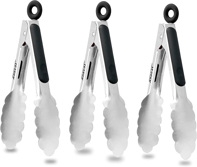 Anaeat 3 Pack 7" Mini Stainless Steel Cooking Tongs by Anaeat