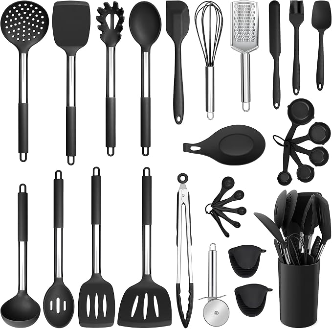 Silicone Kitchen Utensils Set, E-far 30-Piece Cooking Utensils Set by E-far