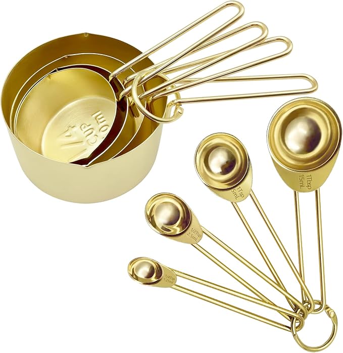 Gold Measuring Cups and Spoons Set of 8 pcs, Stainless Steel Measuring Cups and by Zalaxt