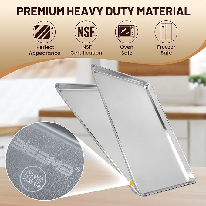 BIEAMA 12 Pack Full Size Baking Sheet Pan Aluminum Commercial Pan - Image 3