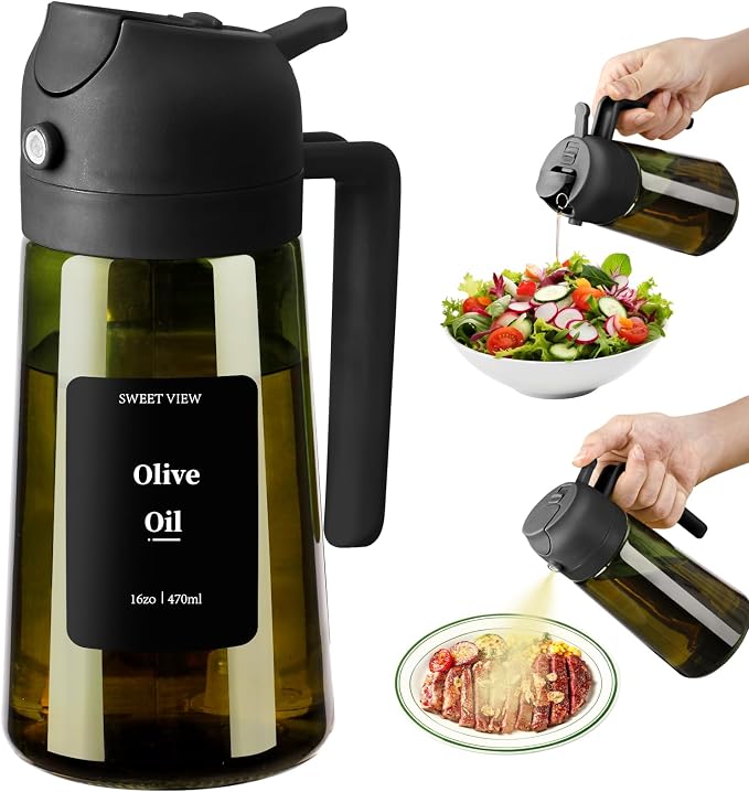 SWEET VIEW - Olive Oil Sprayer for Cooking, 16oz/470ml Glass Light-Proof Oil by SWEETVIEW