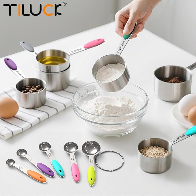 TILUCK Measuring Cups and Spoons Set, Stainless Steel, Kitchen Utensils - Image 6