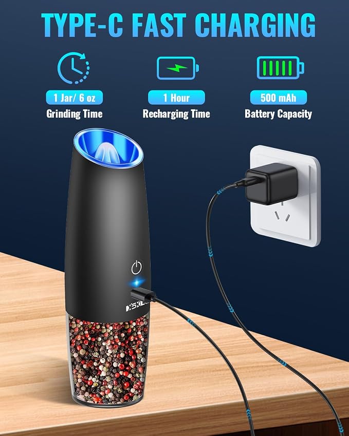 Rechargeable Pepper and Salt Grinder Set, whit Gravity Sensing Switch and LED - Image 2