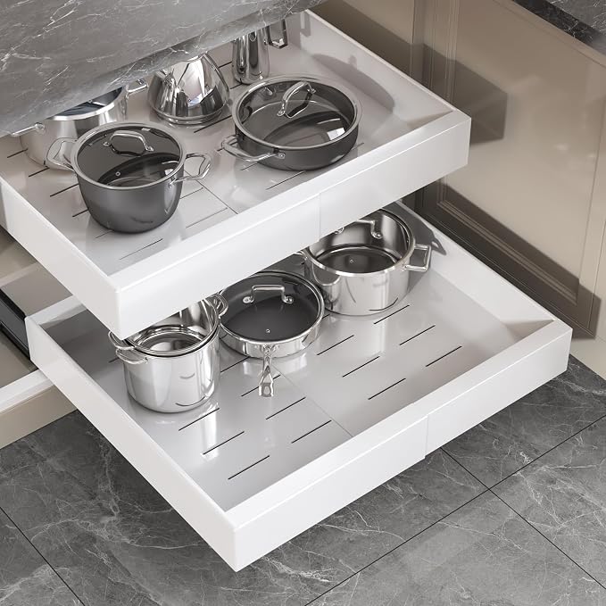 Seinloes 2 Pack Pull Out Cabinet Organizer 19" Deep, Full Extension 3 Slide by Seinloes
