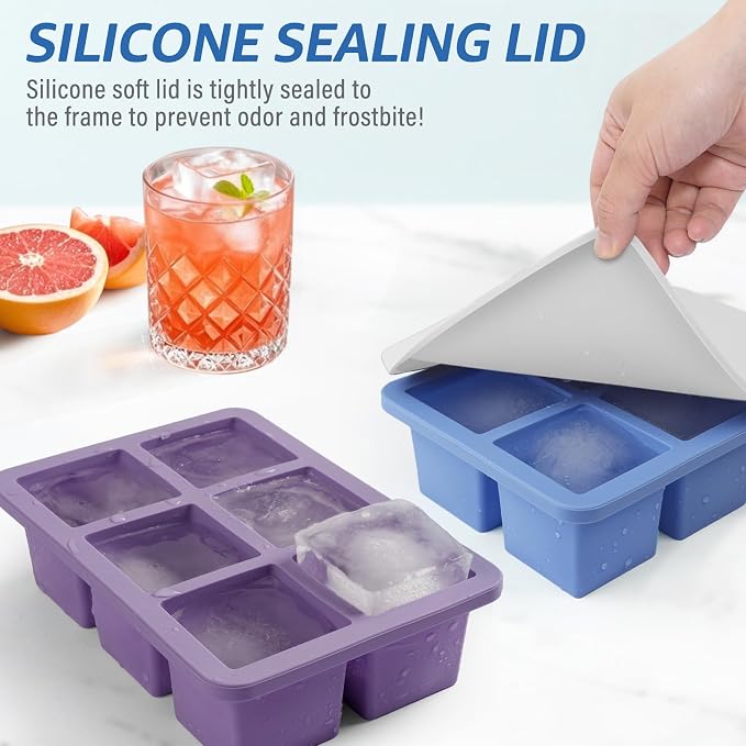 mossime Large Ice Cube Molds: 3pack Square Whiskey Silicone Ice Cube Trays - Image 3