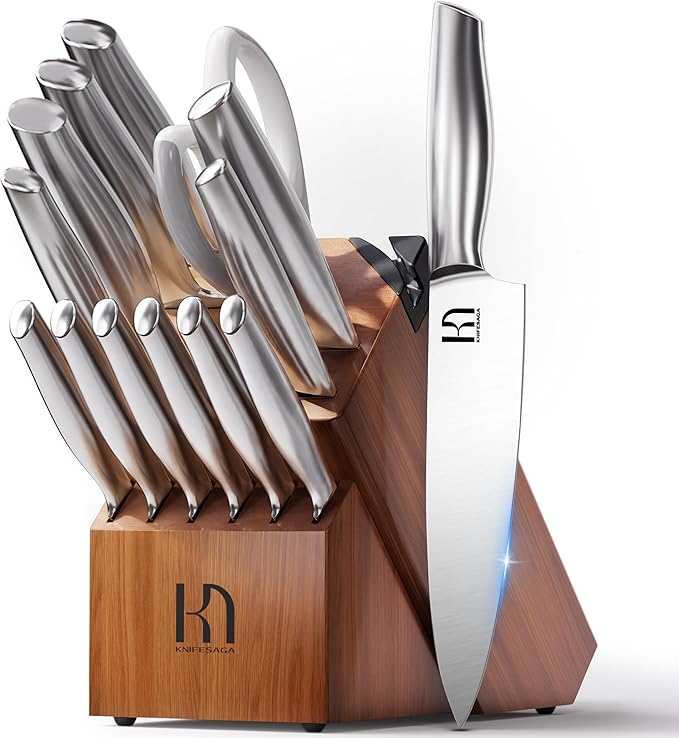 KnifeSaga Kitchen Knife Set 14 Piece Premium Japanese High Carbon Stainless by PushBoundariesforSharpness