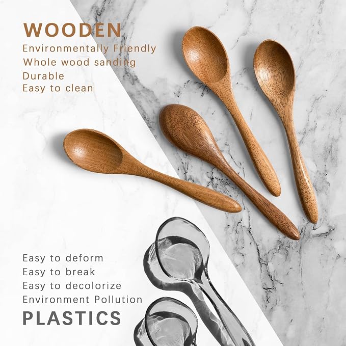 4 PCS Small Wooden Spoons, 5.8 Inch Honey Spoons - Image 3