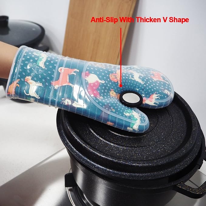 Oven Mitts Set of 2 with Transparent Clear Silicone Shell and Nice Dog Printing - Image 3