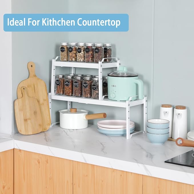 Set of 2 Expandable Kitchen Cabinet Shelves Organizers, Stackable Adjustable - Image 7