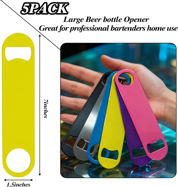 6 Pcs Colorful Stainless Steel Heavy Duty Flat Bottle Openers, 7 Inch Solid - Image 2