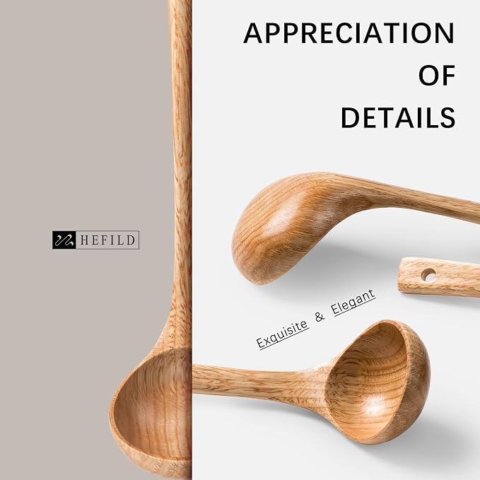 Wooden Soup Ladle, 11.2" Handle, 2 fl oz Medium Scoop Utensil - Image 3