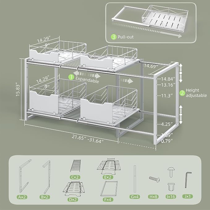 NETEL NETELAdjustable Under Sink Organizers and Storage, 2 Tier Expandable Pull - Image 2