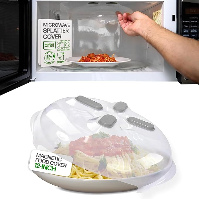 HOVER COVER Magnetic Splatter Cover, 12-Inch Clear BPA-Free Food Lid, Vented by HoverCover