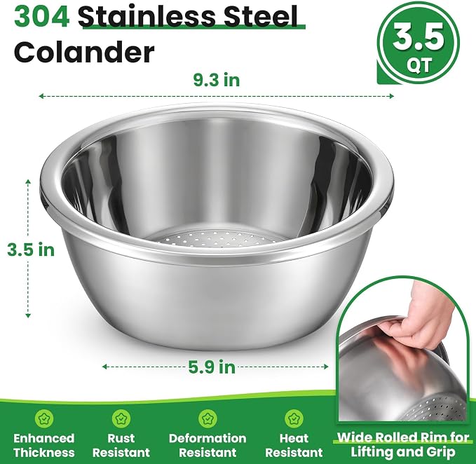 3.5QT Hands-Free 304 Stainless Steel Strainer and Colander - Image 2