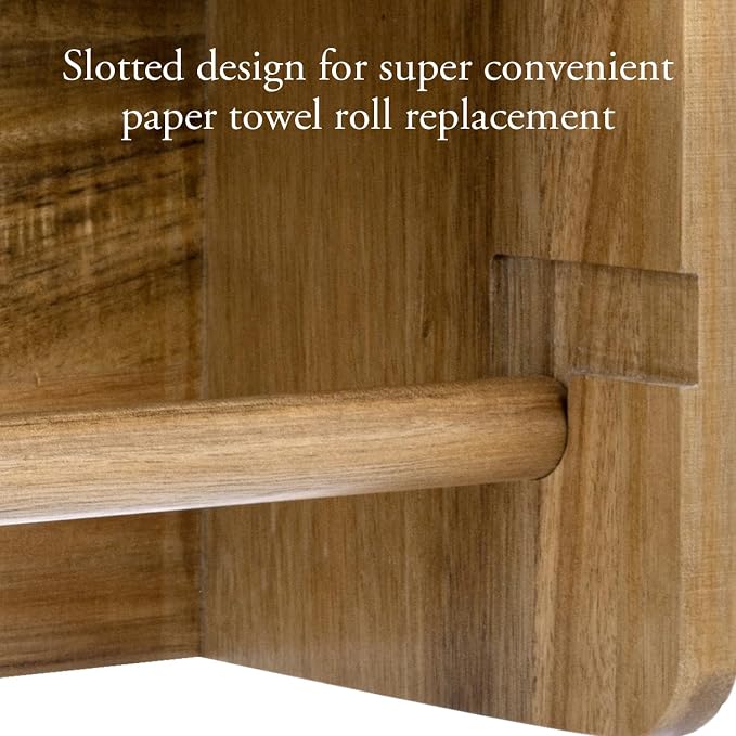 MyGift Hanging Paper Towel Roll Holder, Premium Acacia Solid Wood Farmhouse - Image 4