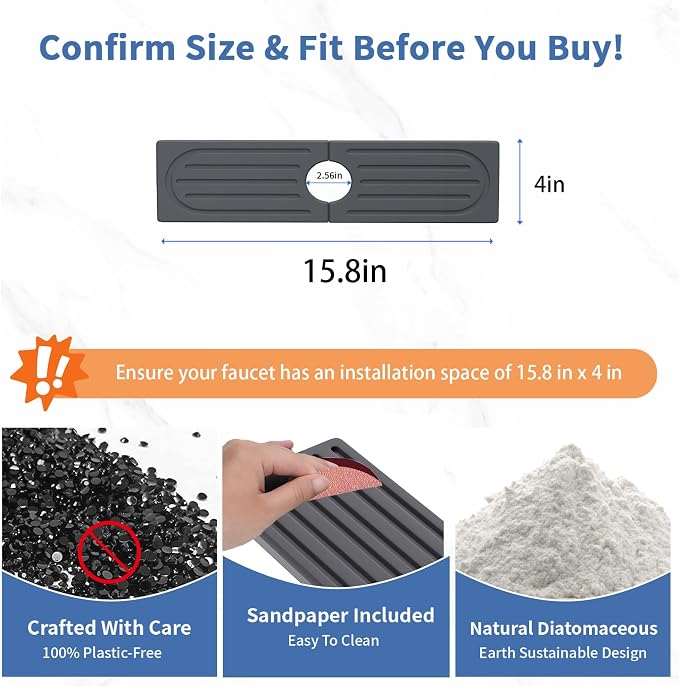Fast Drying Kitchen Sink Splash Guard, Durable Stone Kitchen Faucet Mat - Image 3