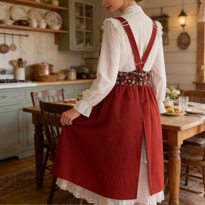 Uaussi Cotton Linen Apron Cross Back Work Apron - Image 5