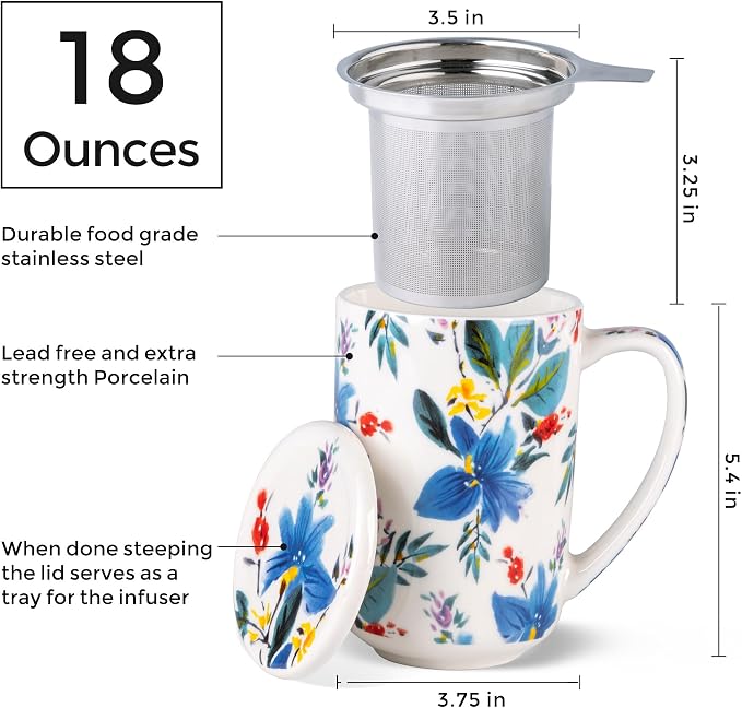 AmorArc Porcelain Tea Mug with Infuser and Lids, 18 Oz Coffee Cup Strainer with - Image 3