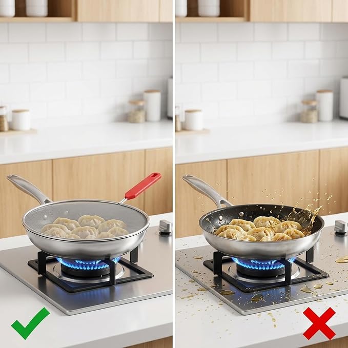 Splash Guard for Frying Pan, Frying Pan Screen Splatter Guard Set of 2 - Image 5