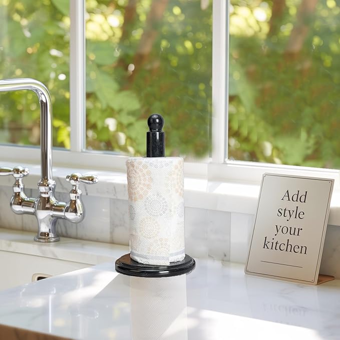 Black Marble Paper Towel Holder – Handmade Heavyweight Stand - Image 2