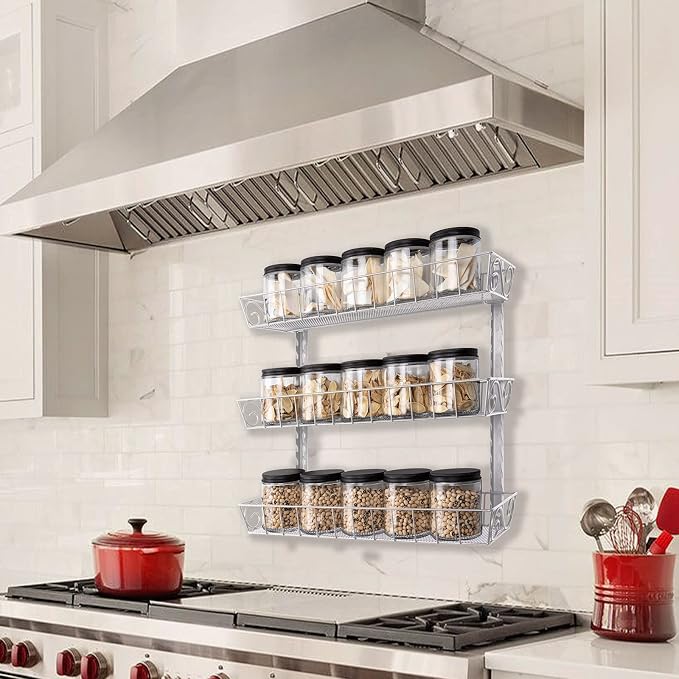 SWOMMOLY Adjustable Wall Mount Spice Rack, 3-Tier Dual-use Organizer - Image 4