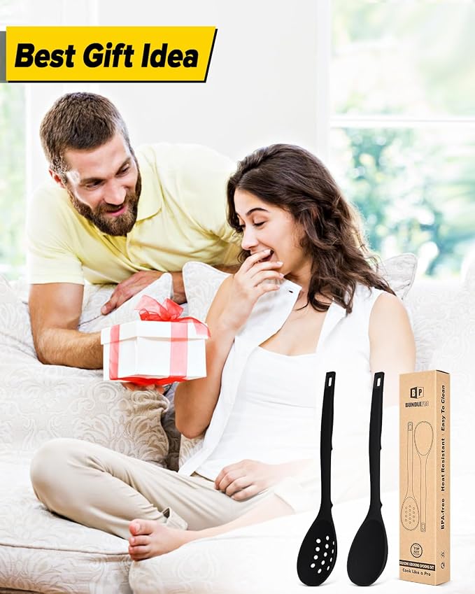 Pack of 2 Silicone Cooking Spoons, Non Stick Solid Kitchen Spoon - Image 7