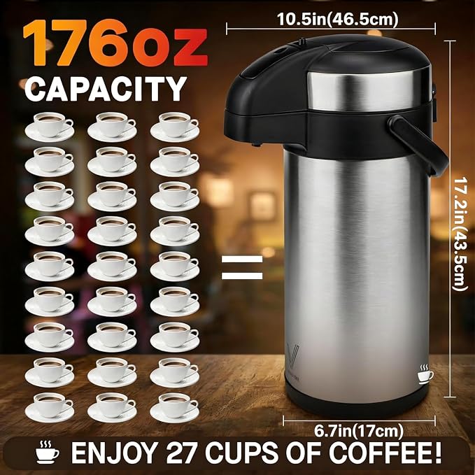 VONDIOR Airpot Coffee Dispenser - 169 Oz Insulated Stainless Steel Coffee - Image 3