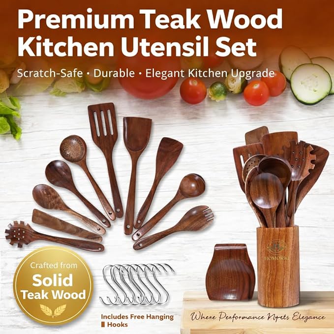 12-Piece Premium Teak Wooden Cooking Utensils Set – Heat-Resistant Spoons & - Image 2
