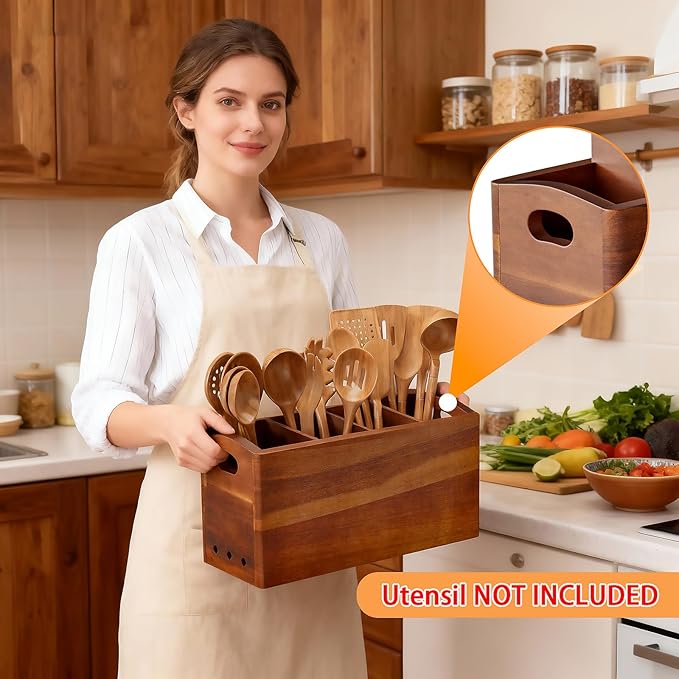 Natural Acacia Wood Utensil Holder - Image 6