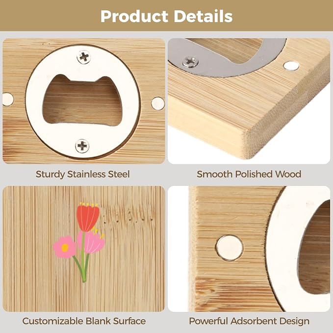 24Pcs Bamboo Bottle Opener, 2.6 x 0.5" Wooden Bottle Openers Blanks Bulk - Image 4
