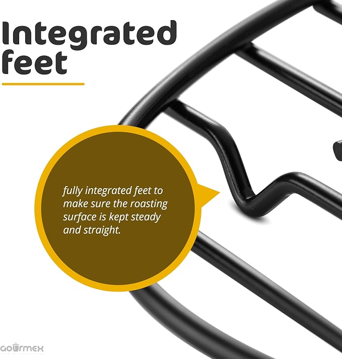 Black Oval Roasting Rack with Integrated Feet | Stainless Steel Kitchen Rack - Image 4